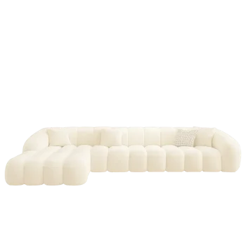 Cream L-Shaped Sofa with Ottoman