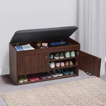Wooden Shoe Storage Bench with Cushioned Seat