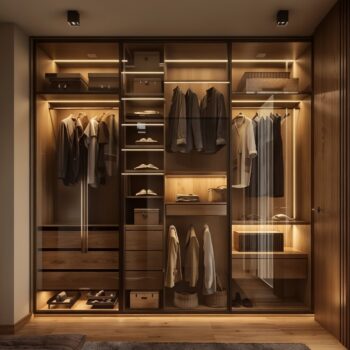Luxury Glass Door Wardrobe with LED Lighting